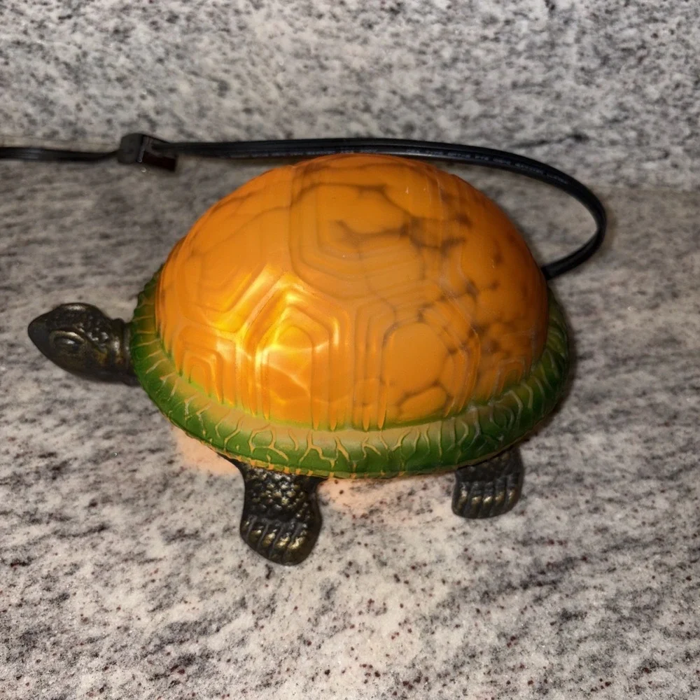 Turtle Lamp with Amber Color Shell Metal Base Tortoise Night Light